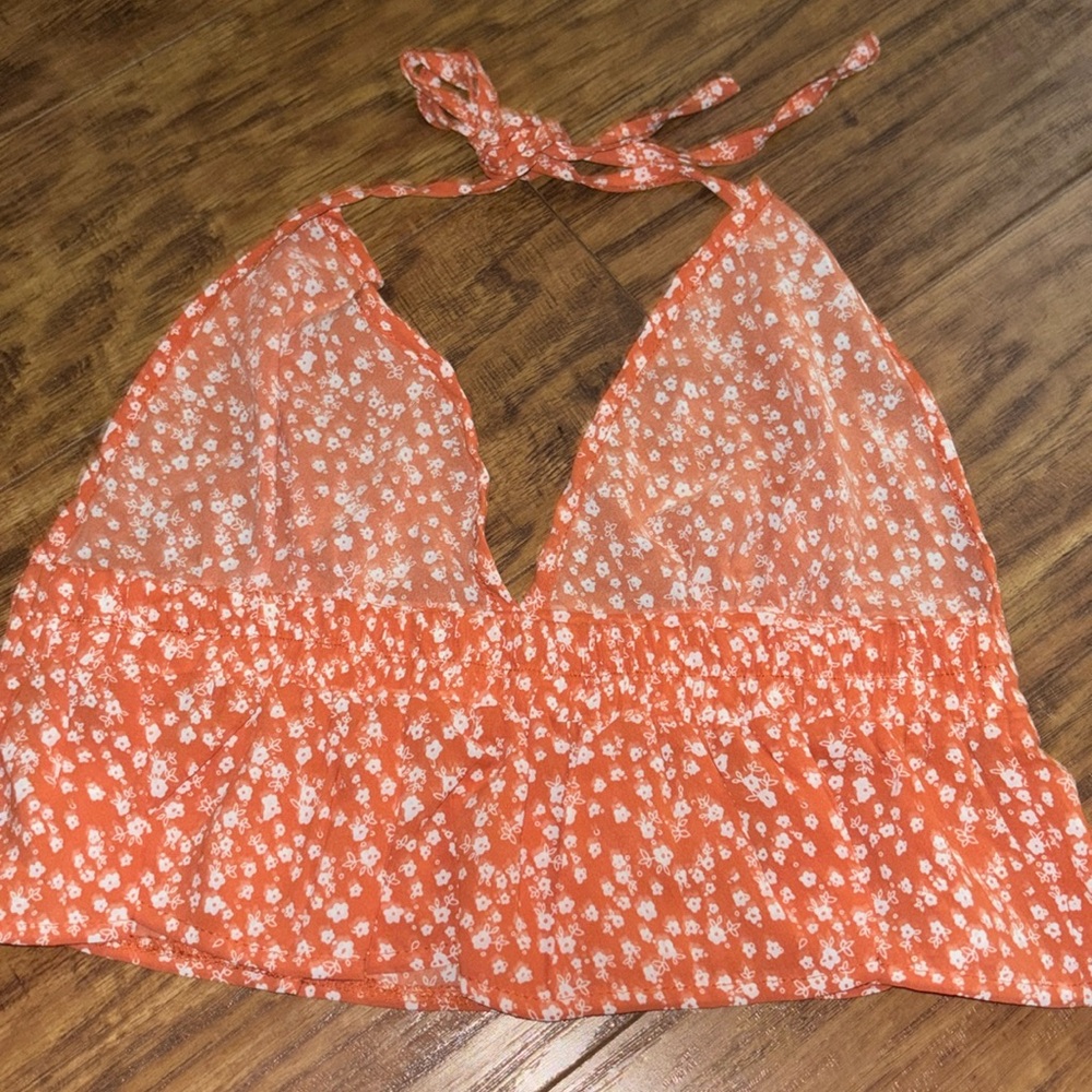 NWOT Orange Flowy Floral Top - Picture 2 of 3
